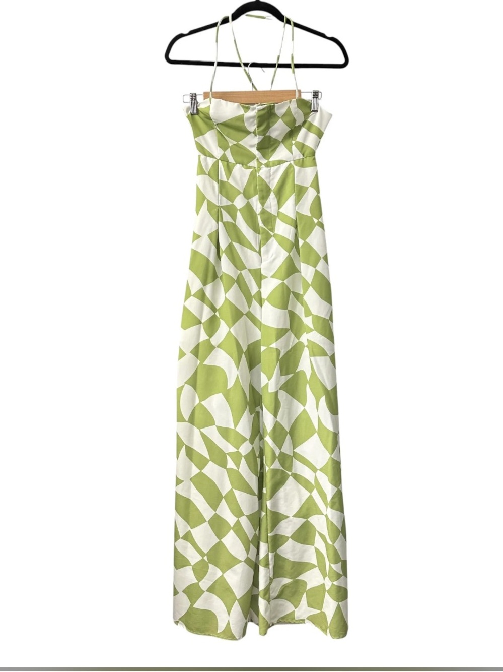 a peach Green and White Abstract Print Romper Sz M